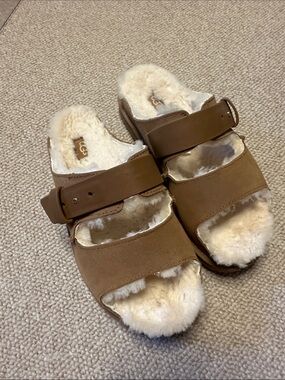 UGG Greenport Strap Slide Suede Shearling Slide Slippers Size 8